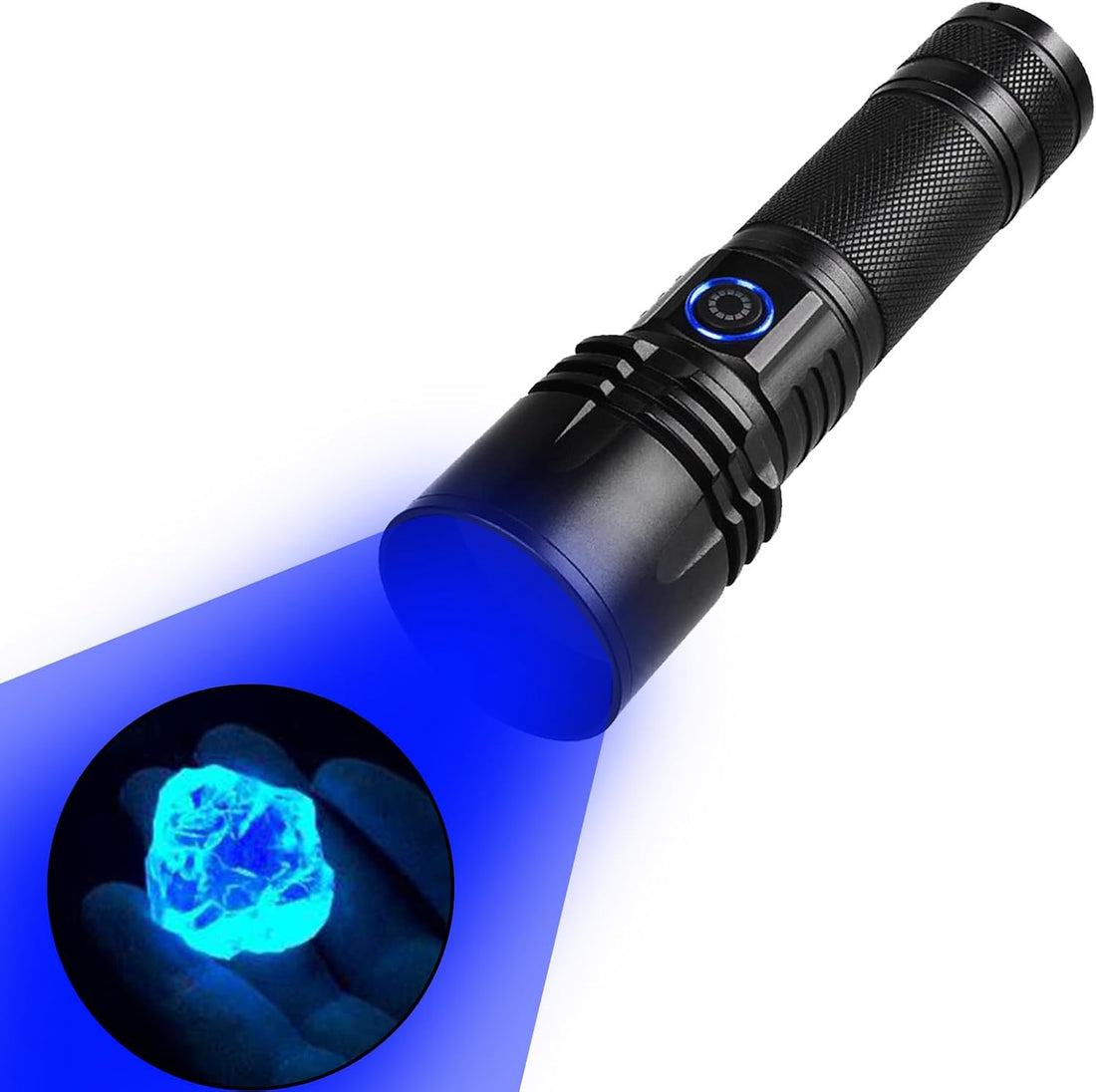 What are the key technical specifications of UV flashlights for rocks?