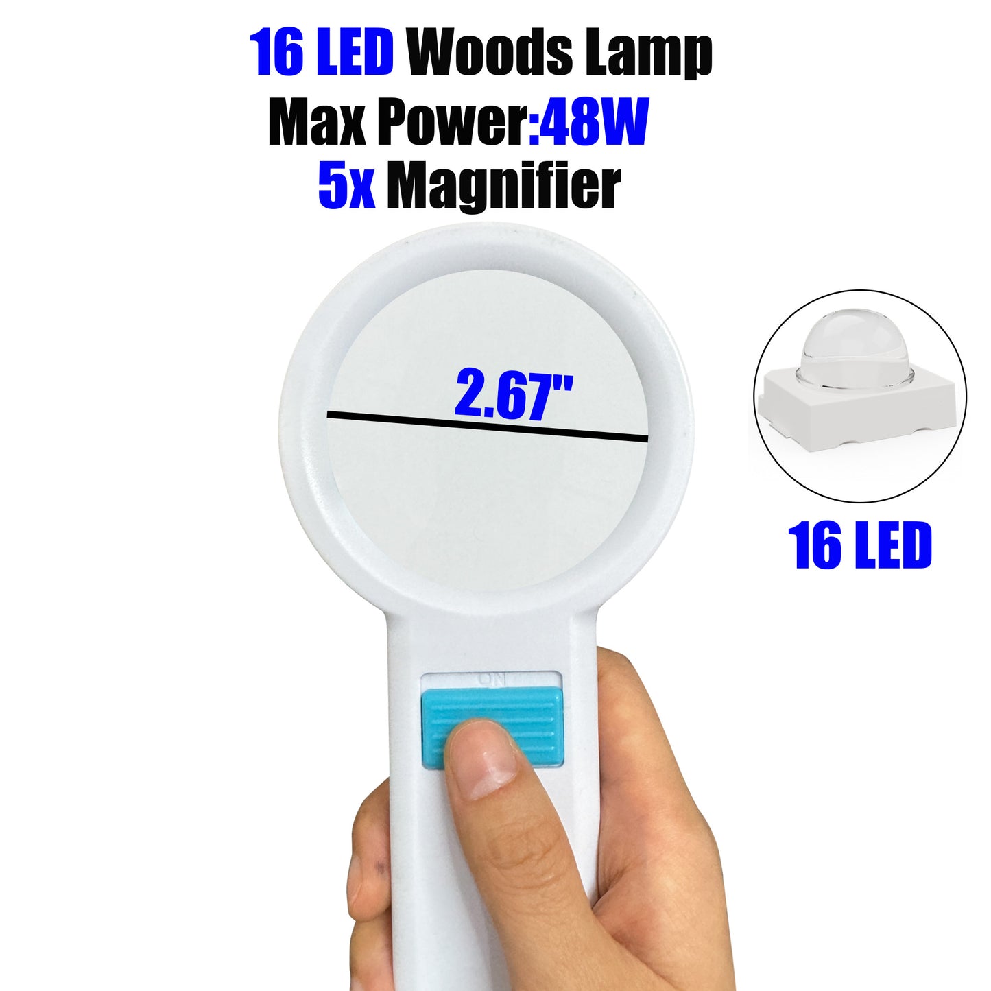 Cordless Wood's Lamp Ringworm Detection Light-Skin Testing-Esthetician-Veterinaria-5x Magnifying Wood Lamp Black Light-16 LED-Battery Powered Polarized Skin Dermatology Dermascope Light