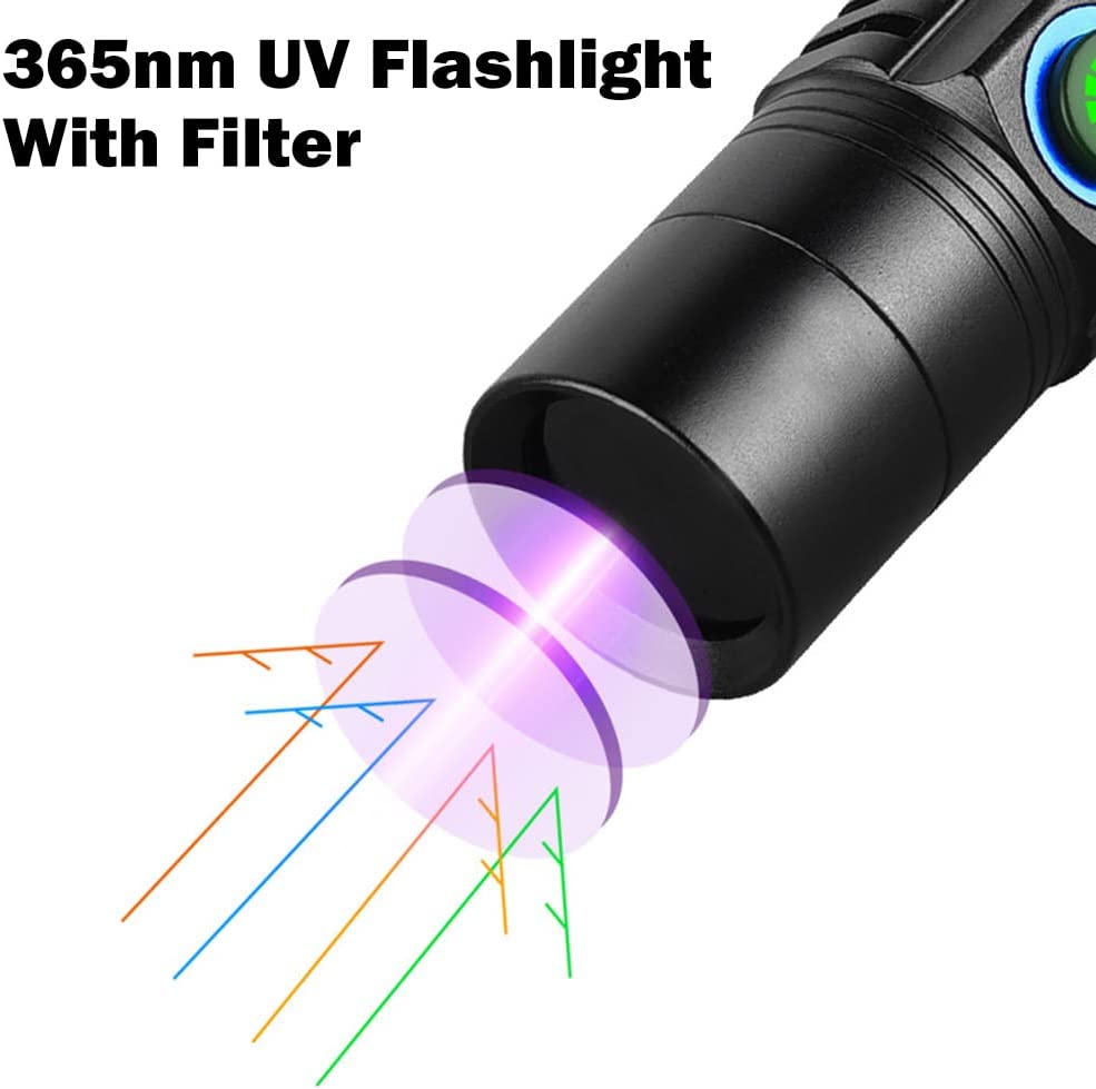 365nm UV Flashlight for Rock Hunting & Mineral Detection - Professional Gemstone Detector Tool with High Power Short/Long Wave, Portable UV Light for Crystals, Agates, Uranium Glass, Jade Appraisal‌