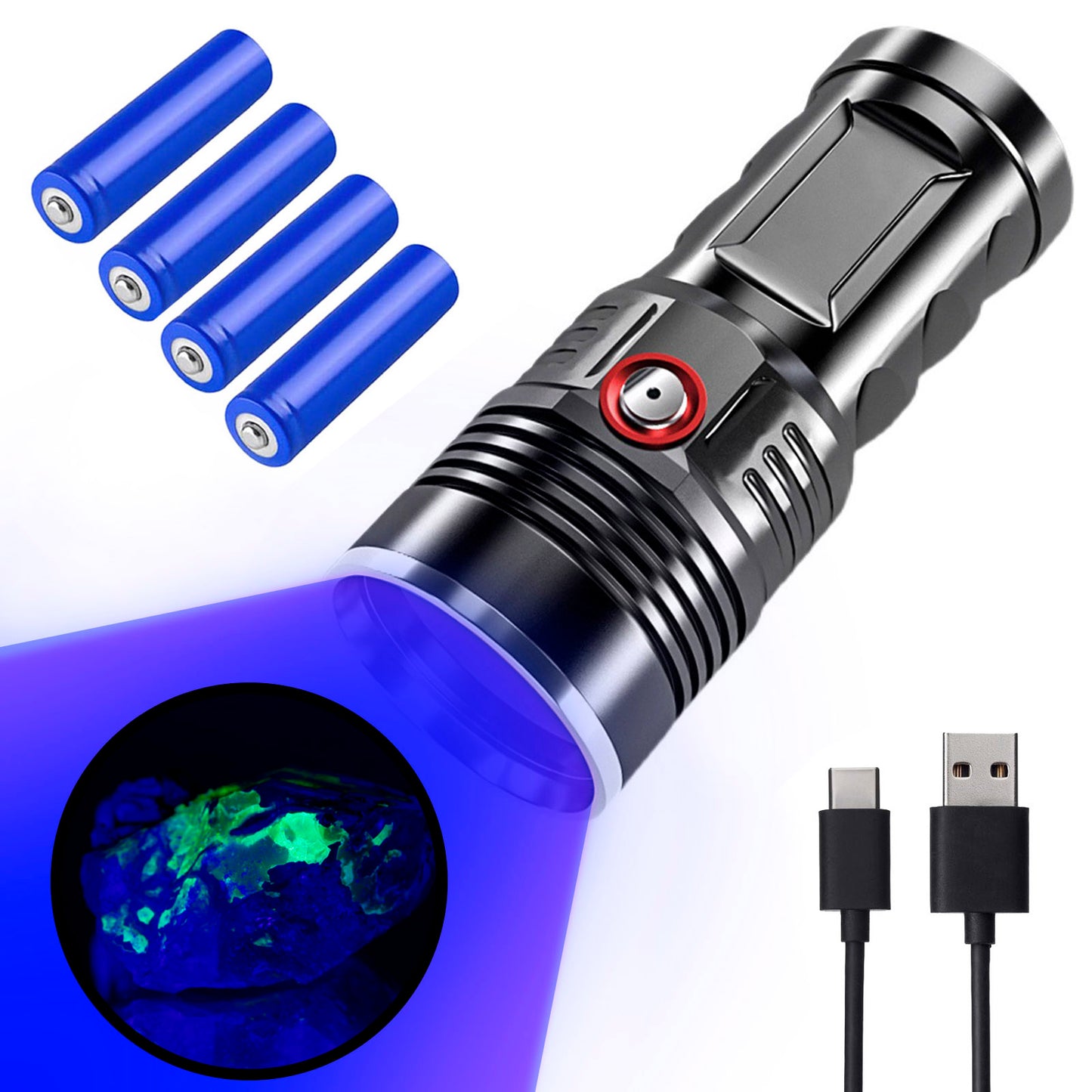 365nm UV Flashlight for Rock Hunting & Mineral Detection - Professional Gemstone Detector Tool with High Power Short/Long Wave, Portable UV Light for Crystals, Agates, Uranium Glass, Jade Appraisal‌
